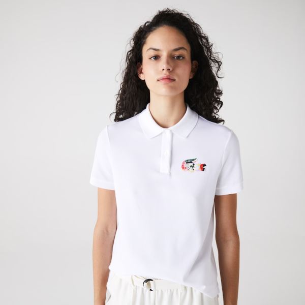 Lacoste Regular Fit Colored Crocodile Flowy Piqué Polo Dámské - Polo Bílé | CZ-n2inrG